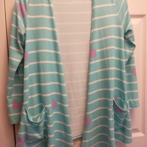Lularoe Caroline cardigan small. Striped. Hearts